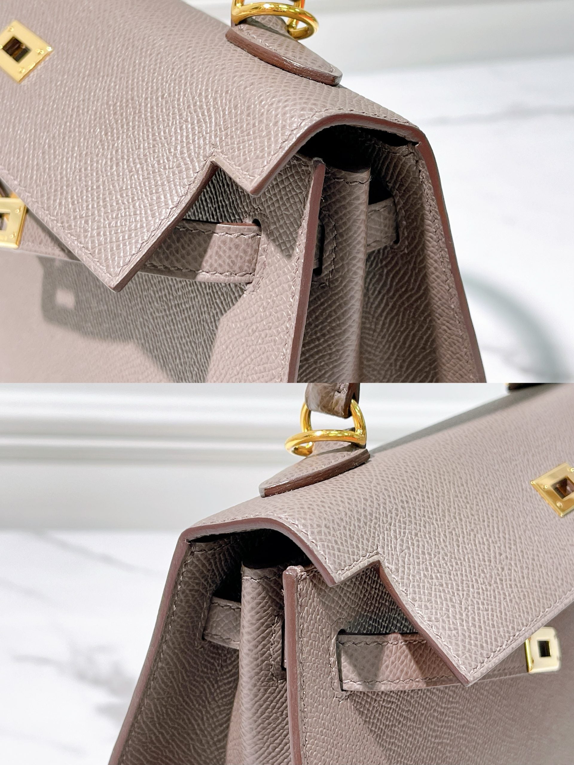 HERMES KELLY 25 GRIS ETAIN/GOLD