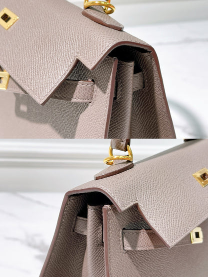 HERMES KELLY 25 GRIS ETAIN/GOLD