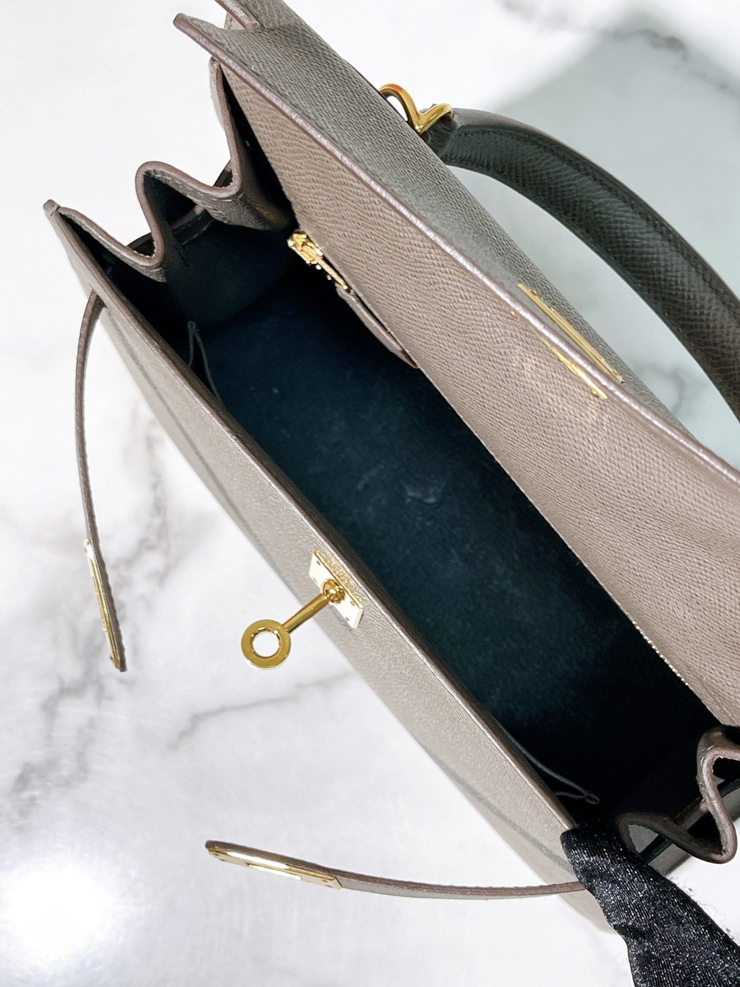 HERMES KELLY 25 GRIS ETAIN/GOLD