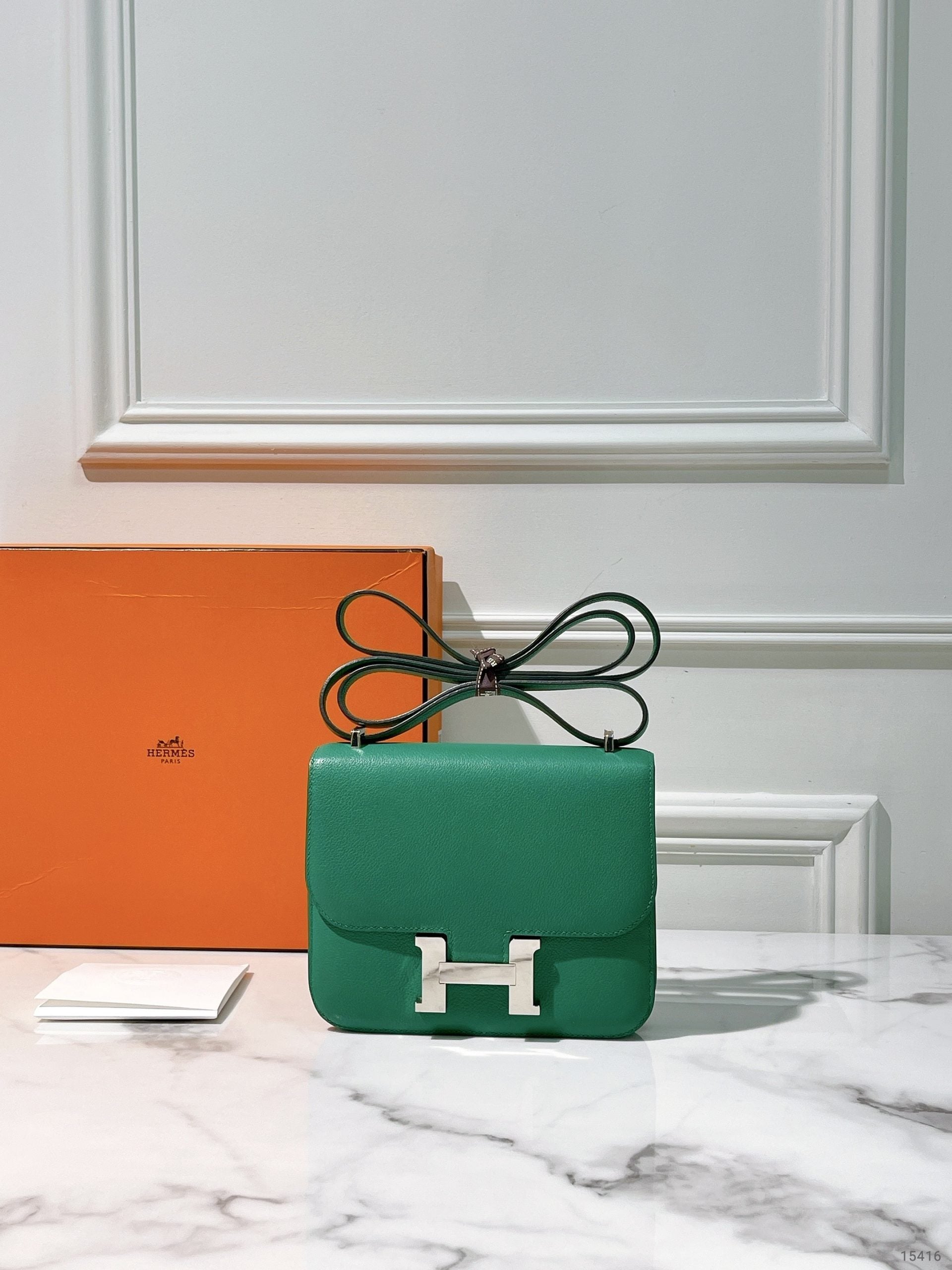 HERMES CONSTANCE MINI VERT VERTIGO/SILVER