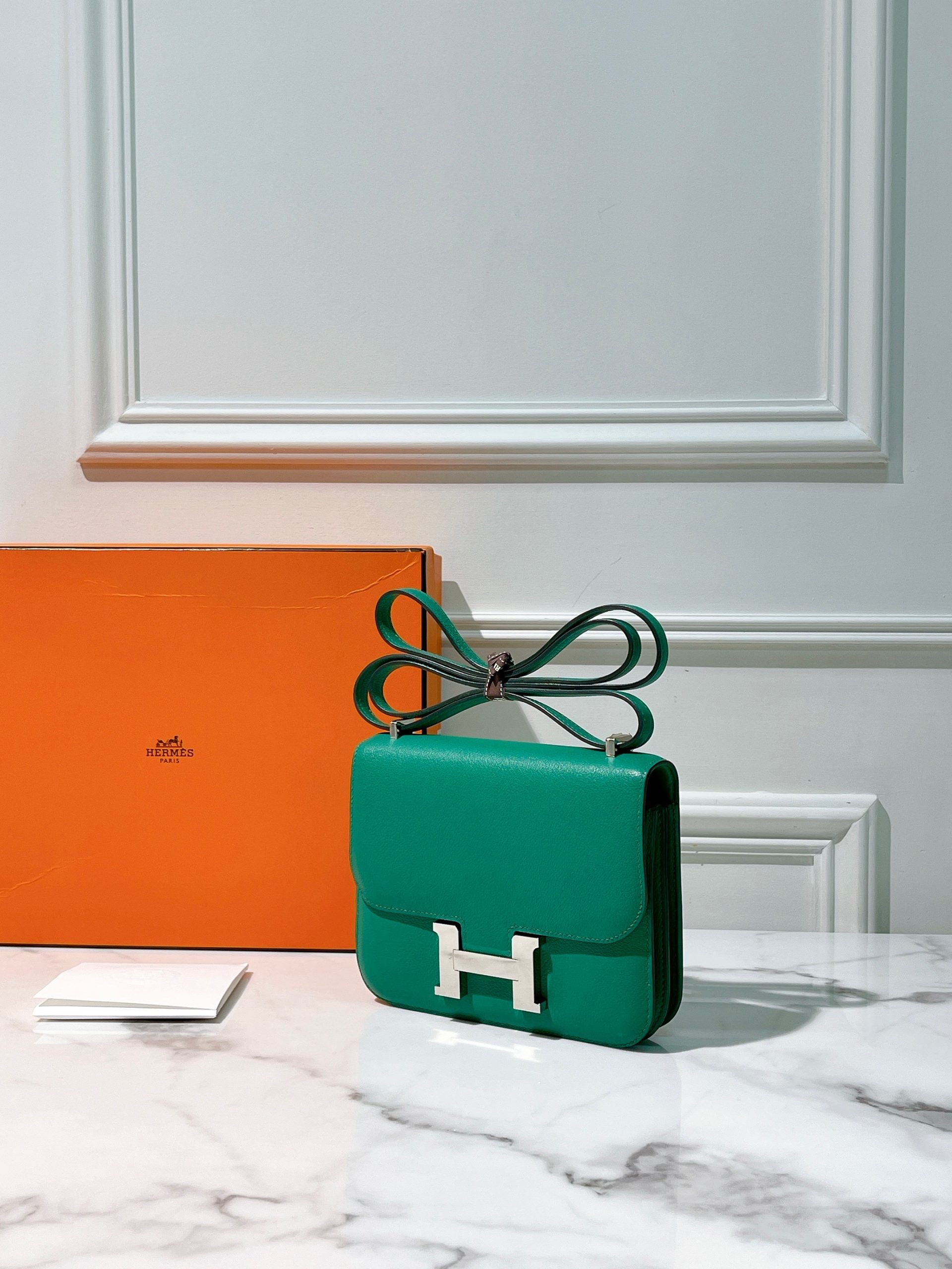 HERMES CONSTANCE MINI VERT VERTIGO/SILVER
