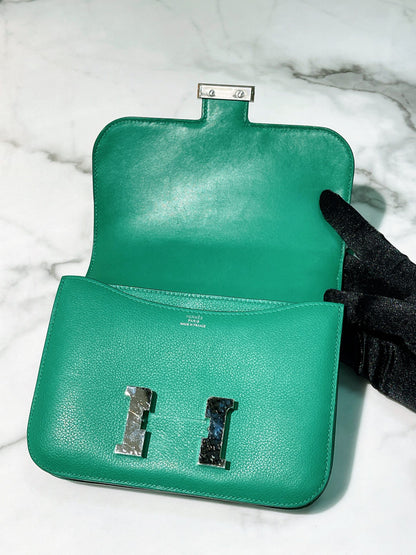 HERMES CONSTANCE MINI VERT VERTIGO/SILVER