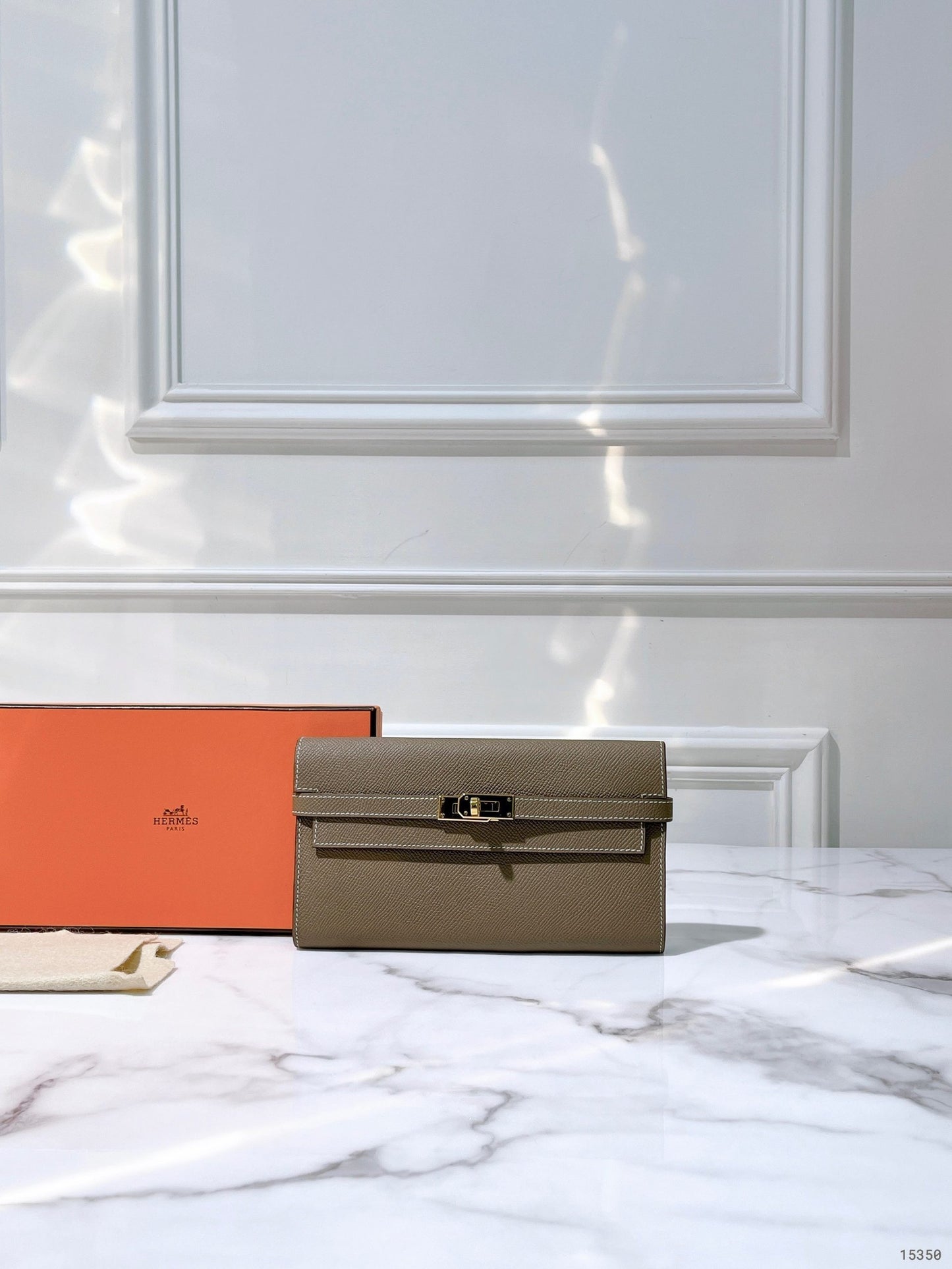 HERMES KELLY LONG WALLET ETOUPE/GOLD