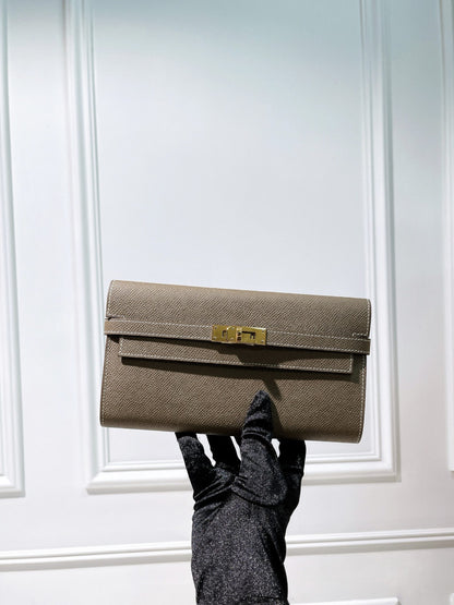 HERMES KELLY LONG WALLET ETOUPE/GOLD
