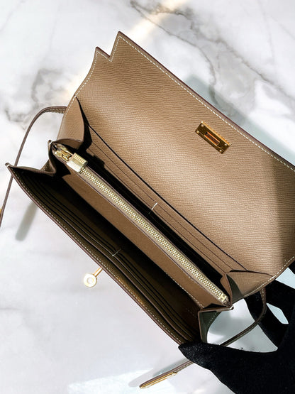 HERMES KELLY LONG WALLET ETOUPE/GOLD