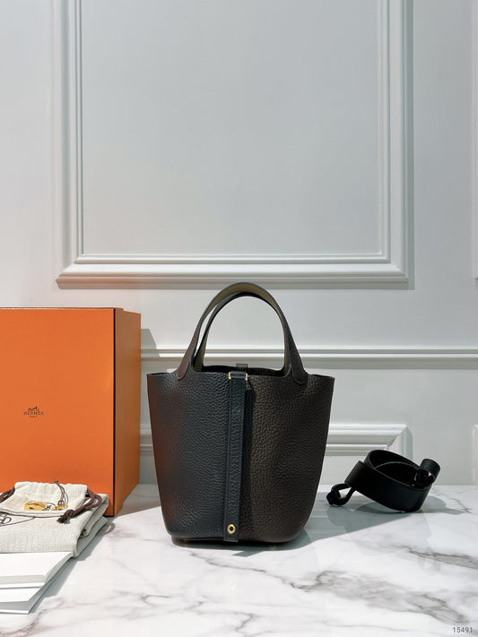 HERMES PICOTIN 18 NOIR/MACASSAR/MARFA/GOLD