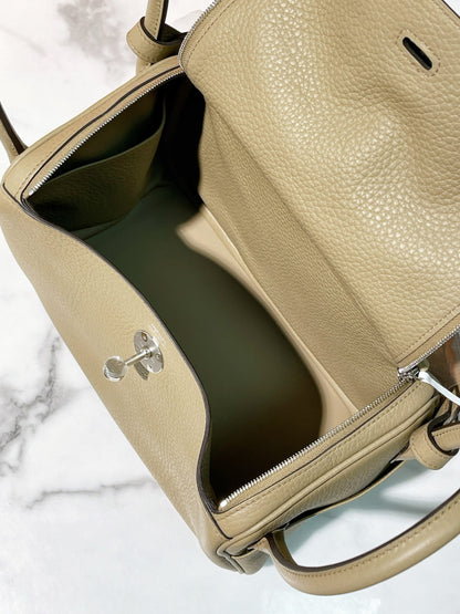 HERMES LINDY 26 BEIGE MARFA/SILVER