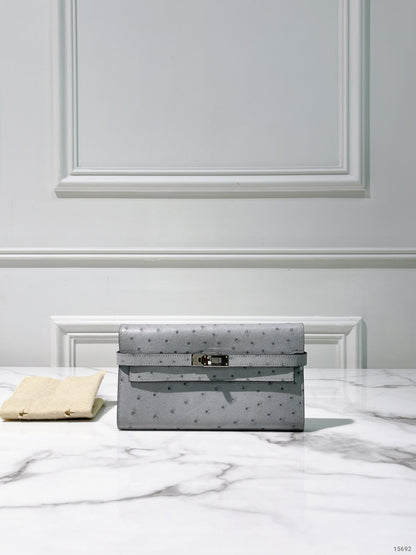 HERMES KELLY LONG WALLET GRIS MOUETTE/SILVER