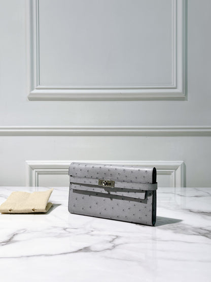 HERMES KELLY LONG WALLET GRIS MOUETTE/SILVER