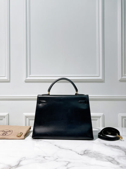 HERMES VINTAGE KELLY 32, NOIR/GOLD