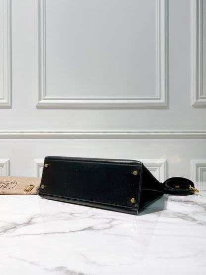 HERMES VINTAGE KELLY 32, NOIR/GOLD