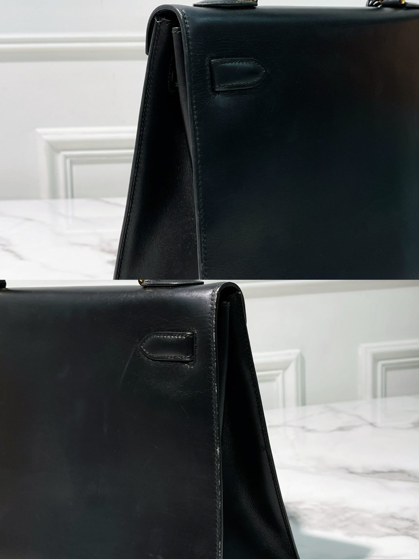 HERMES VINTAGE KELLY 32, NOIR/GOLD