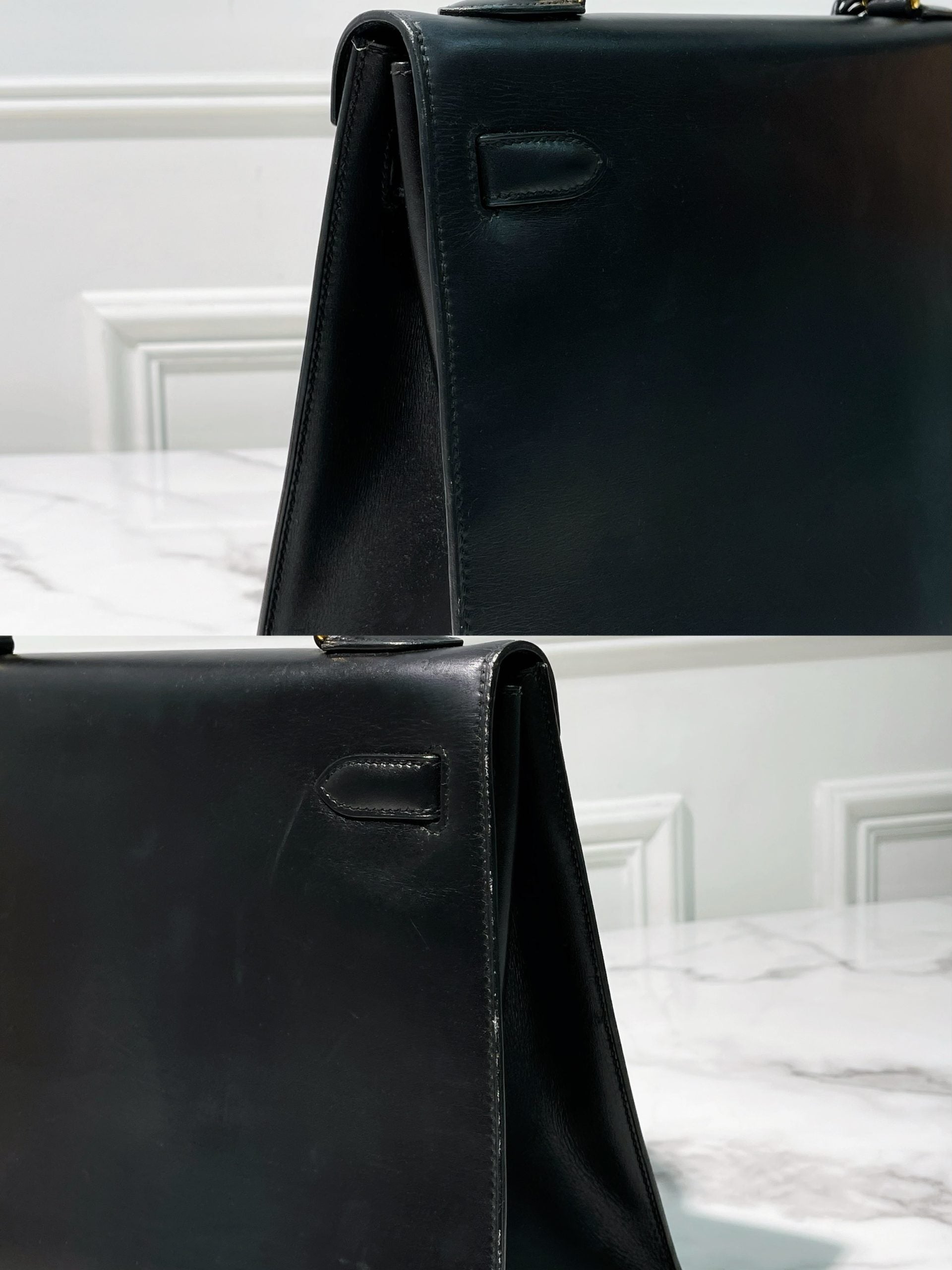 HERMES VINTAGE KELLY 32, NOIR/GOLD