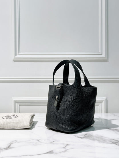 HERMES PICOTIN 18, NOIR/SILVER