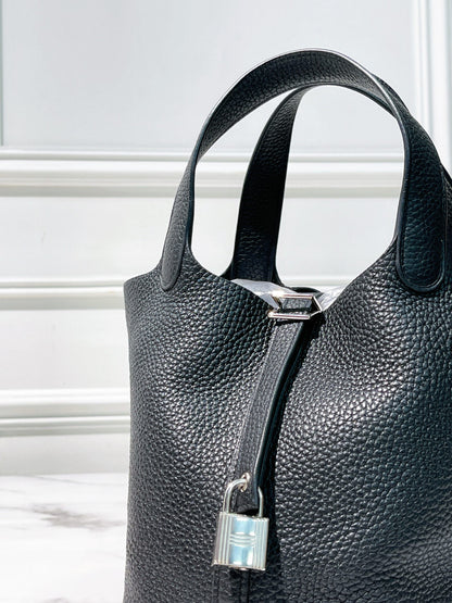 HERMES PICOTIN 18, NOIR/SILVER