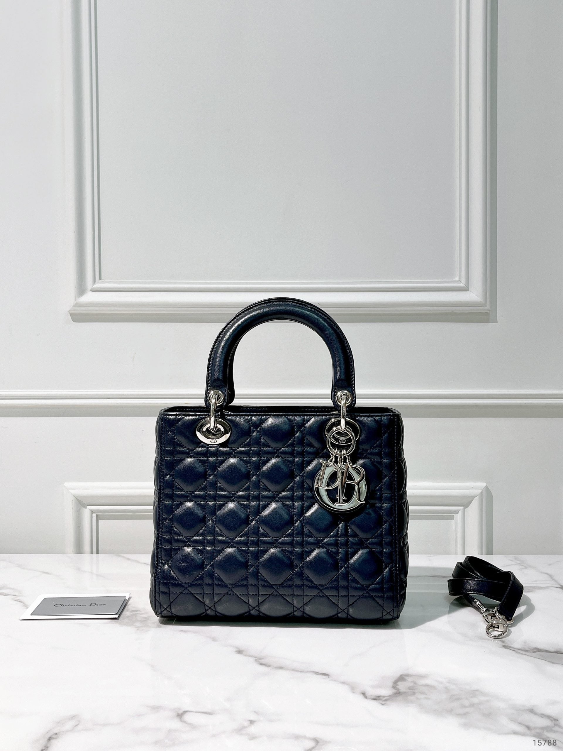 DIOR LADY MEDIUM, NAVY/SILVER