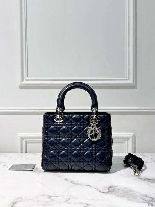 DIOR LADY MEDIUM, NAVY/SILVER