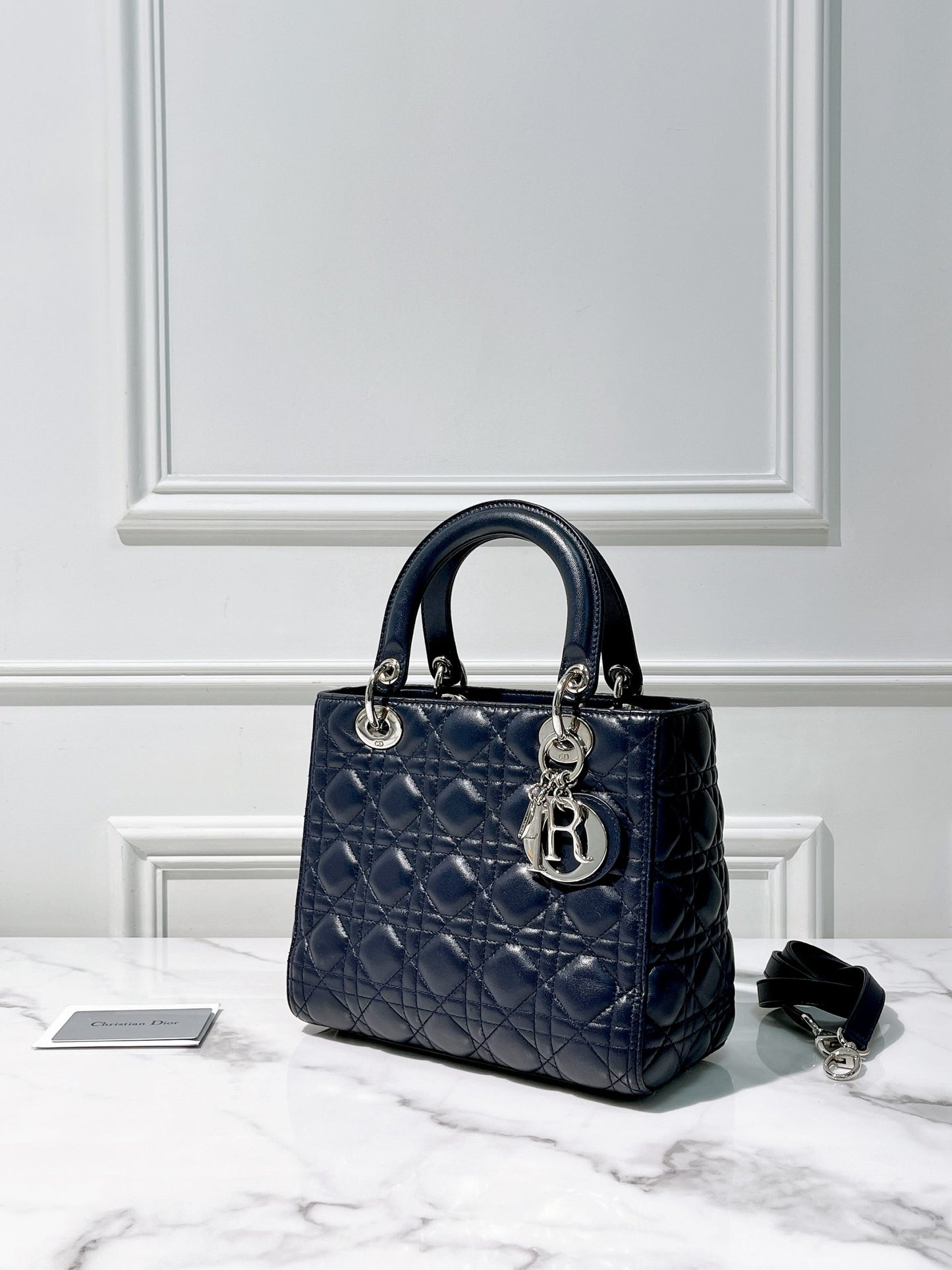 DIOR LADY MEDIUM, NAVY/SILVER