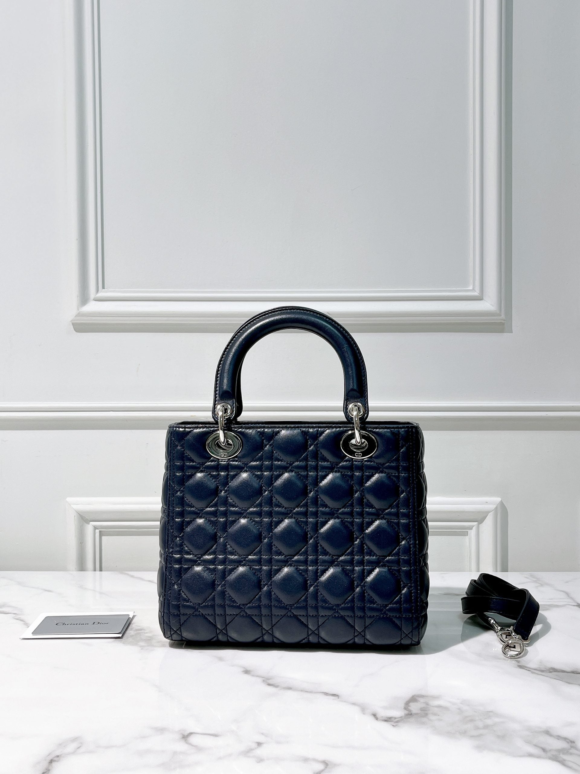 DIOR LADY MEDIUM, NAVY/SILVER