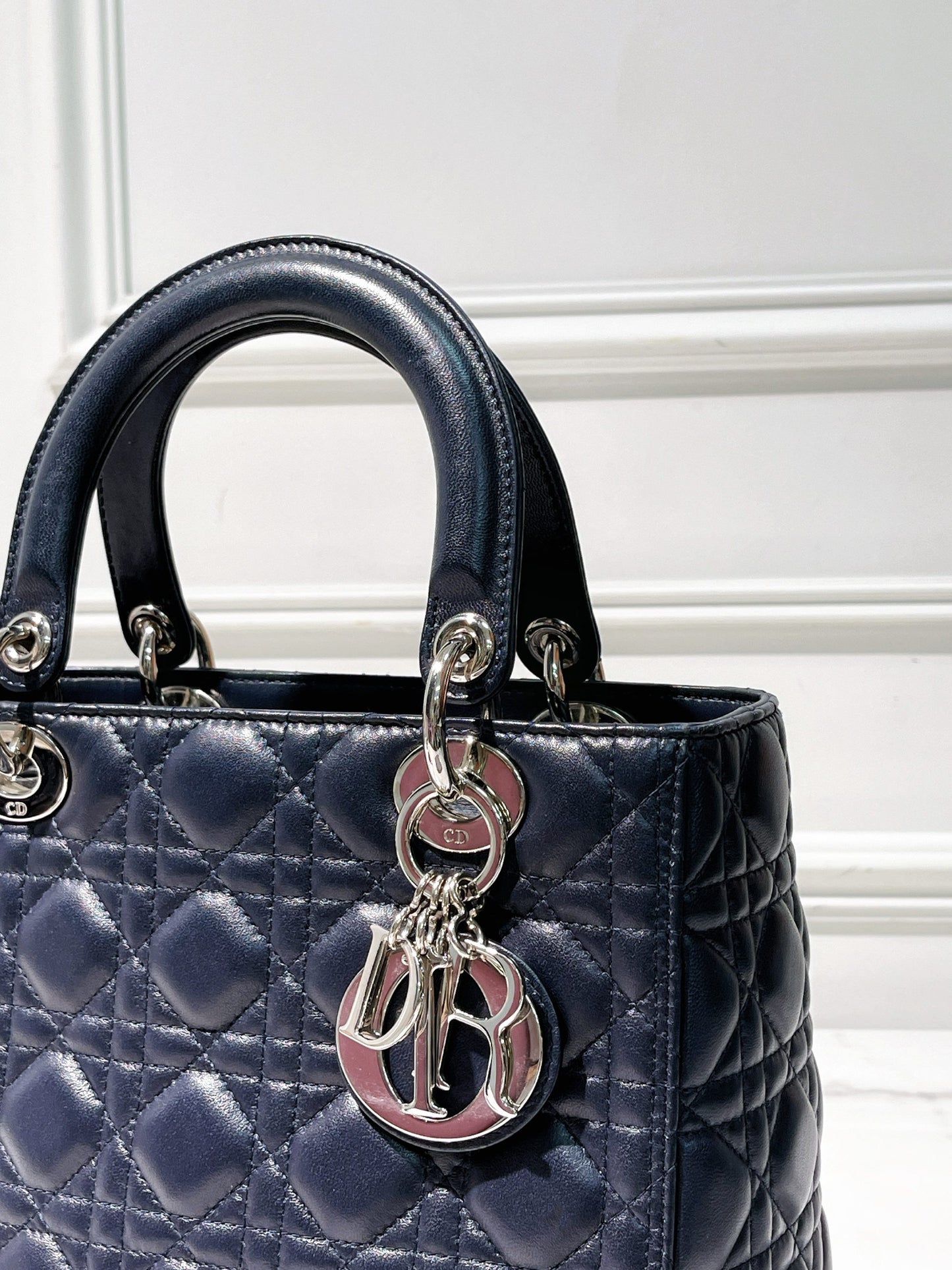 DIOR LADY MEDIUM, NAVY/SILVER