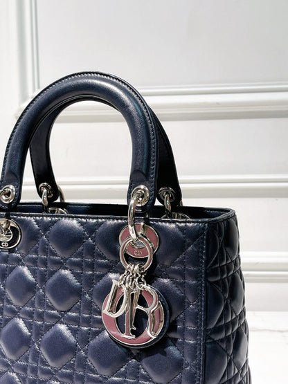 DIOR LADY MEDIUM, NAVY/SILVER