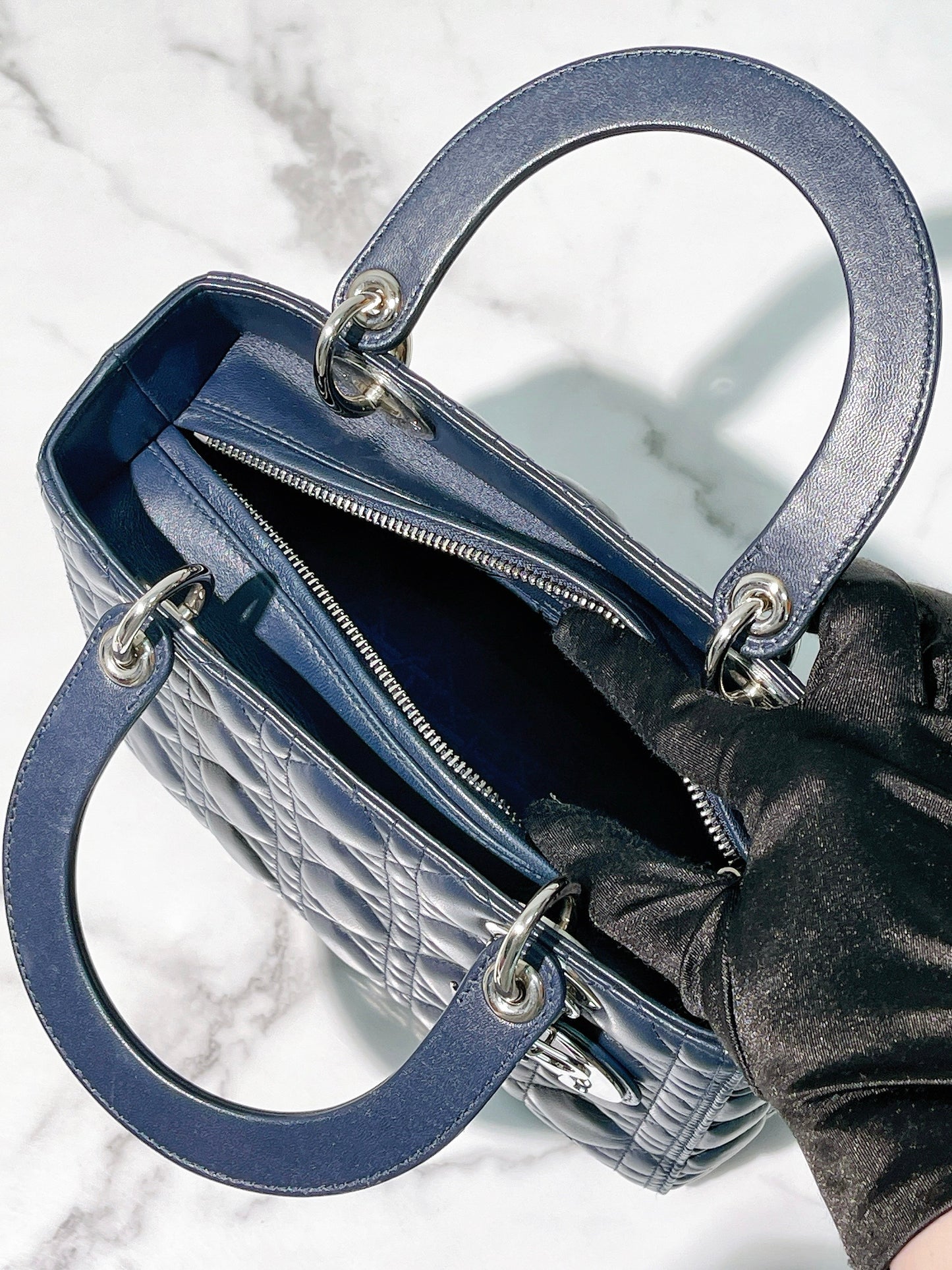 DIOR LADY MEDIUM, NAVY/SILVER