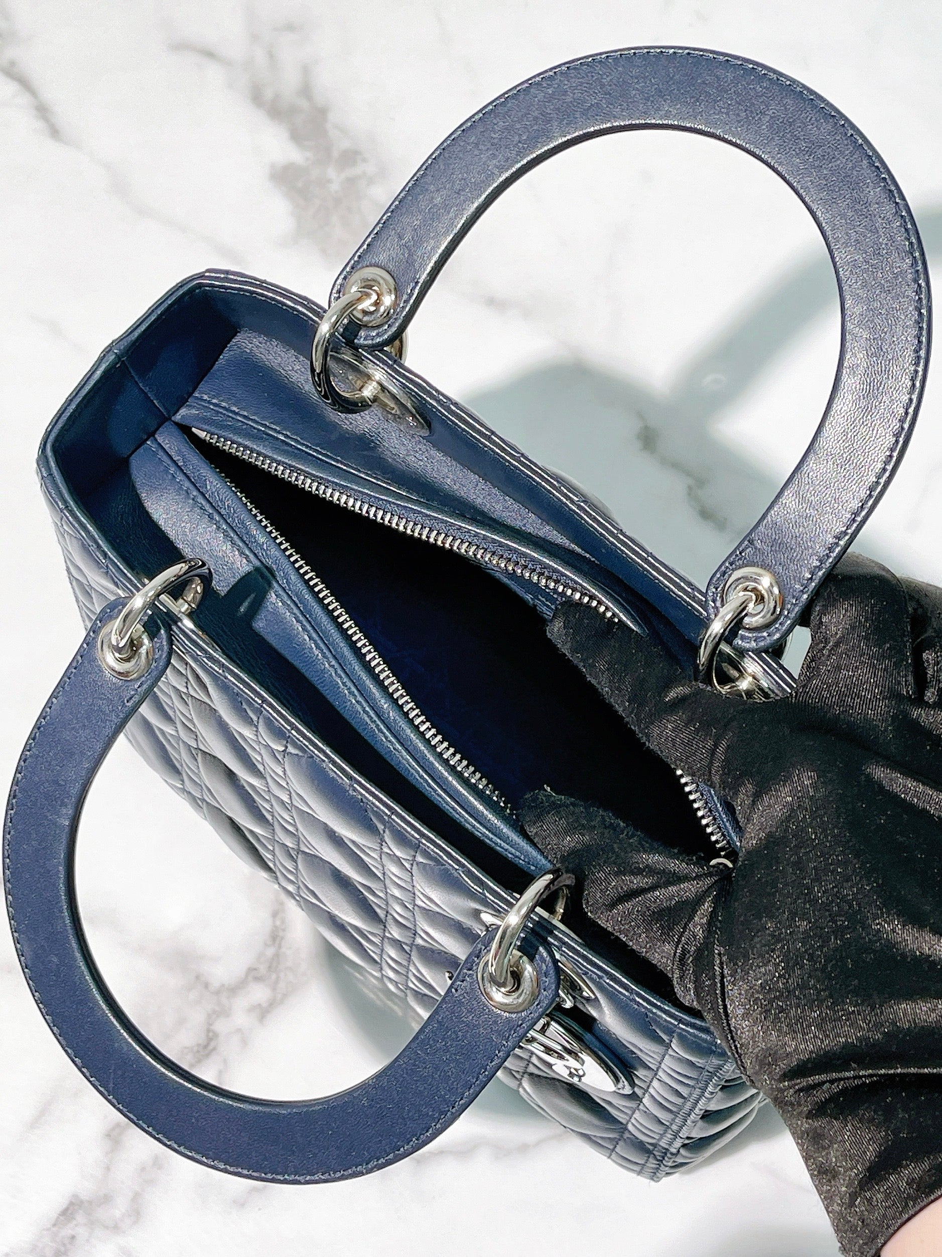 DIOR LADY MEDIUM, NAVY/SILVER