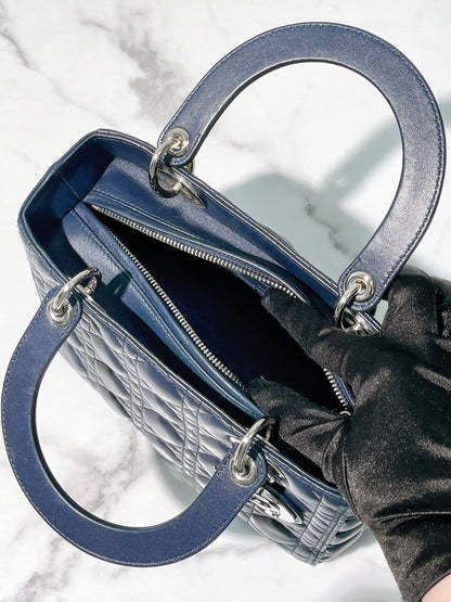 DIOR LADY MEDIUM, NAVY/SILVER