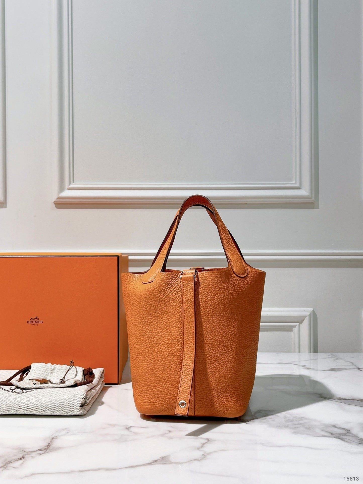 HERMES PICOTIN 18 ORANGE/SILVER