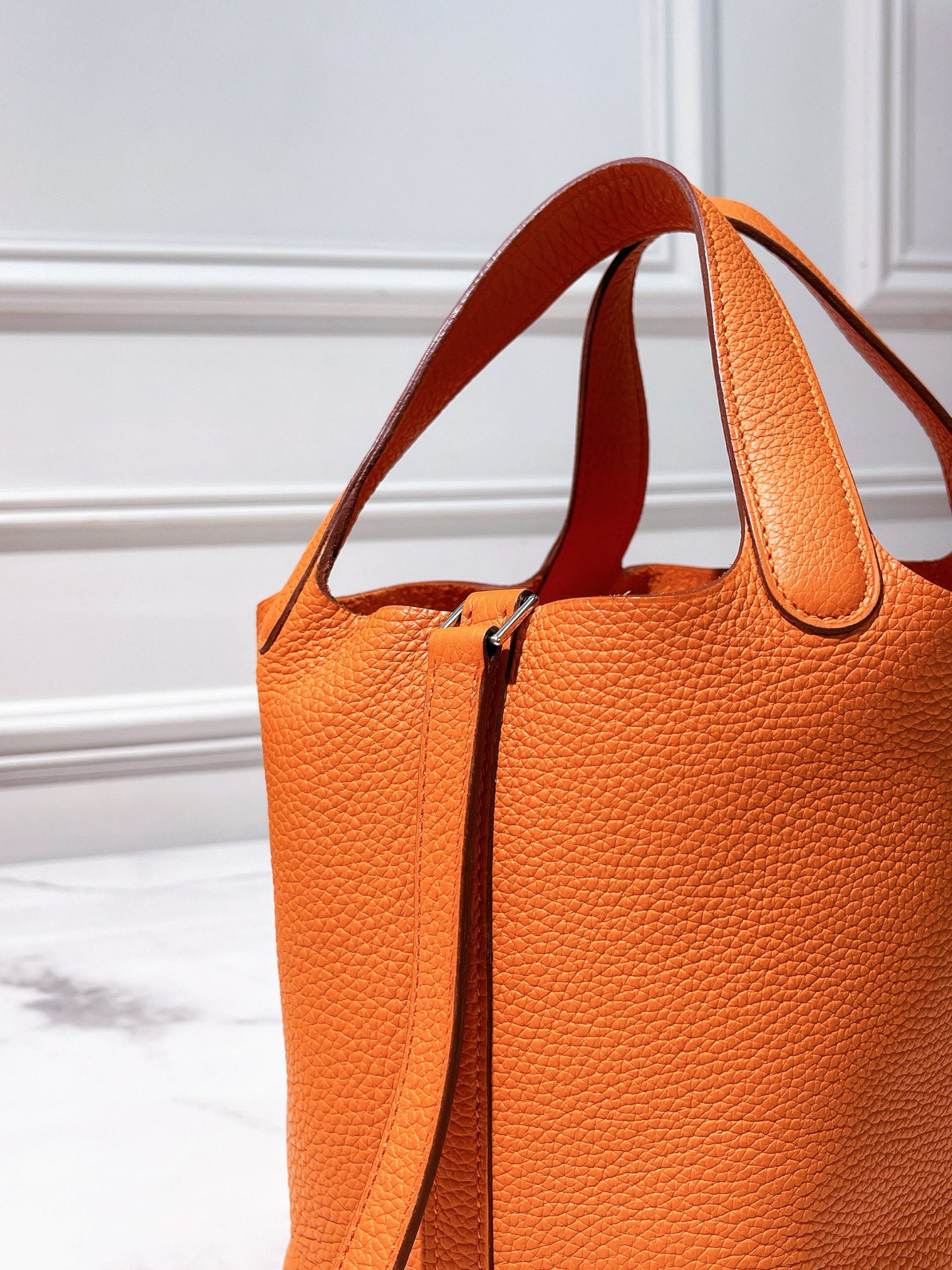 HERMES PICOTIN 18 ORANGE/SILVER
