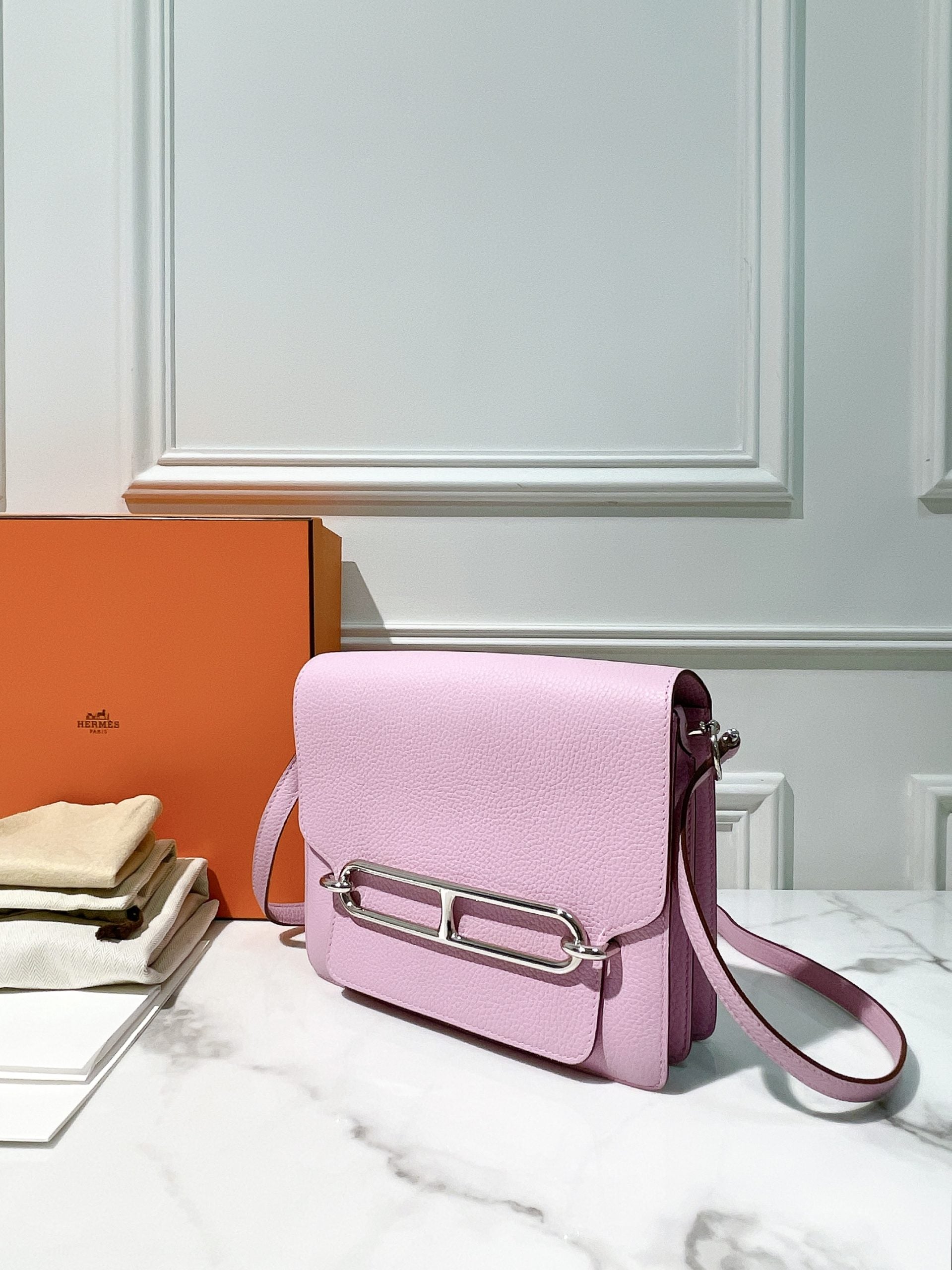 HERMES ROULIS 23, MAUVE SYLVESTRE/SILVER