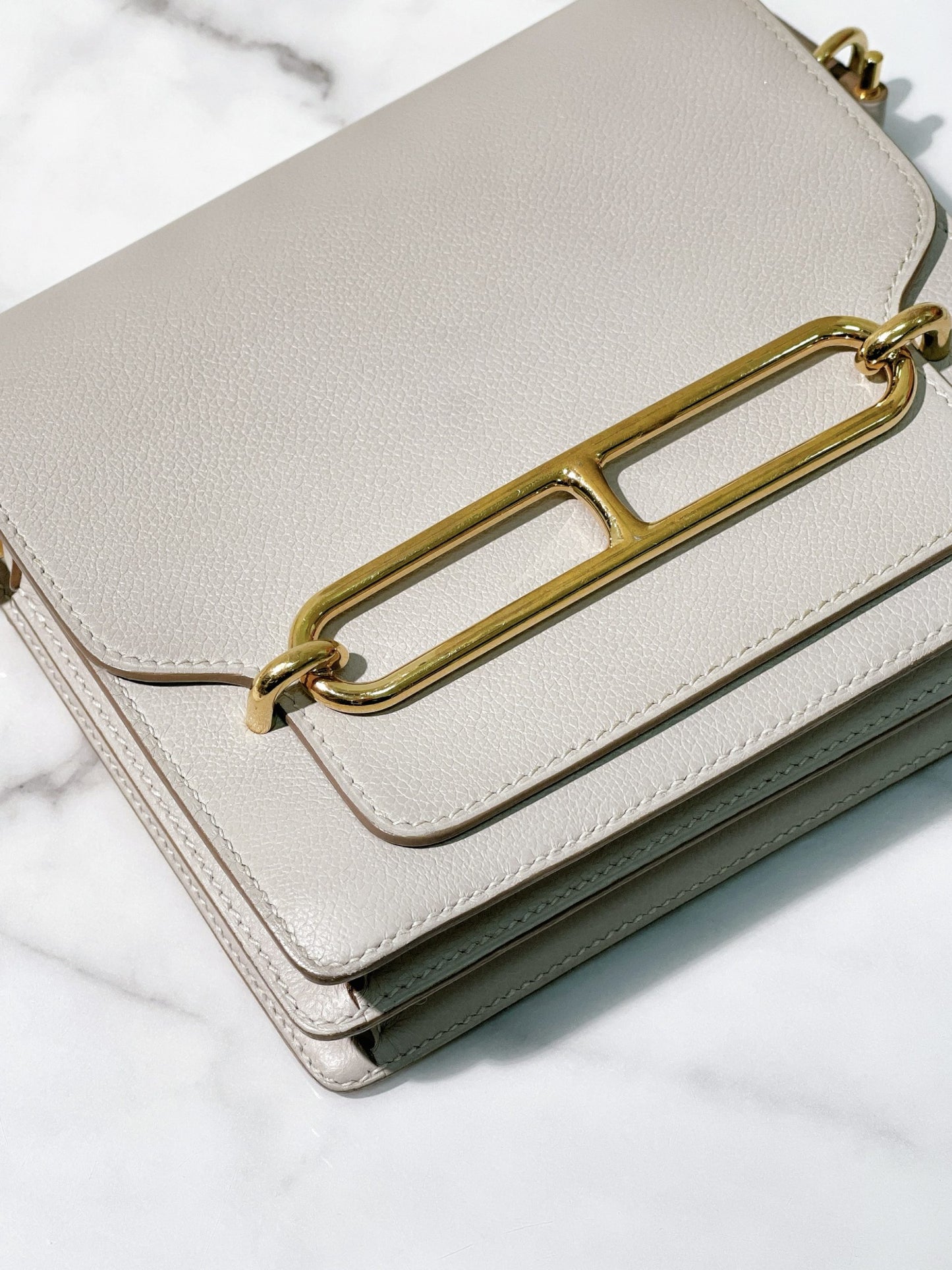 HERMES ROULIS MINI, GRIS PERLE/GOLD