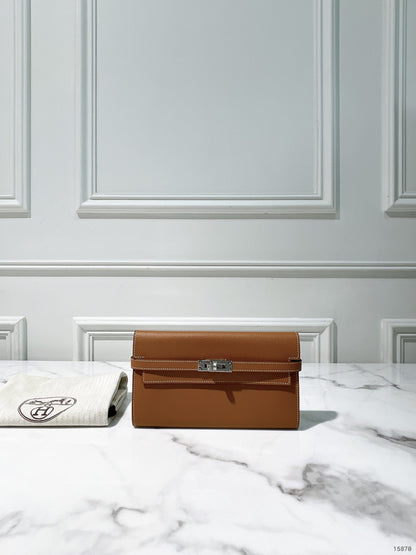 HERMES KELLY LONG WALLET, GOLD/SILVER