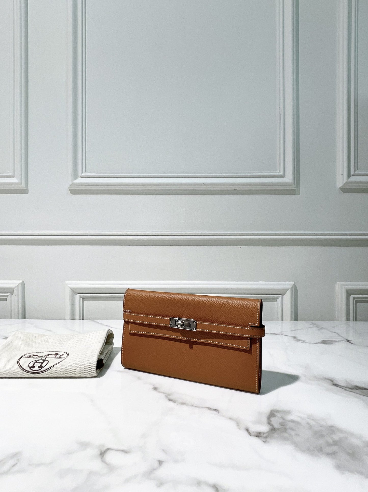 HERMES KELLY LONG WALLET, GOLD/SILVER