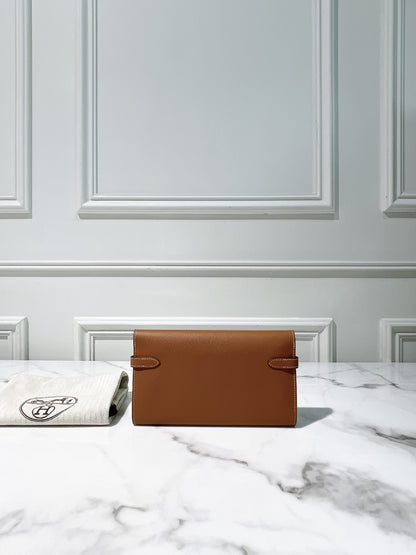 HERMES KELLY LONG WALLET, GOLD/SILVER