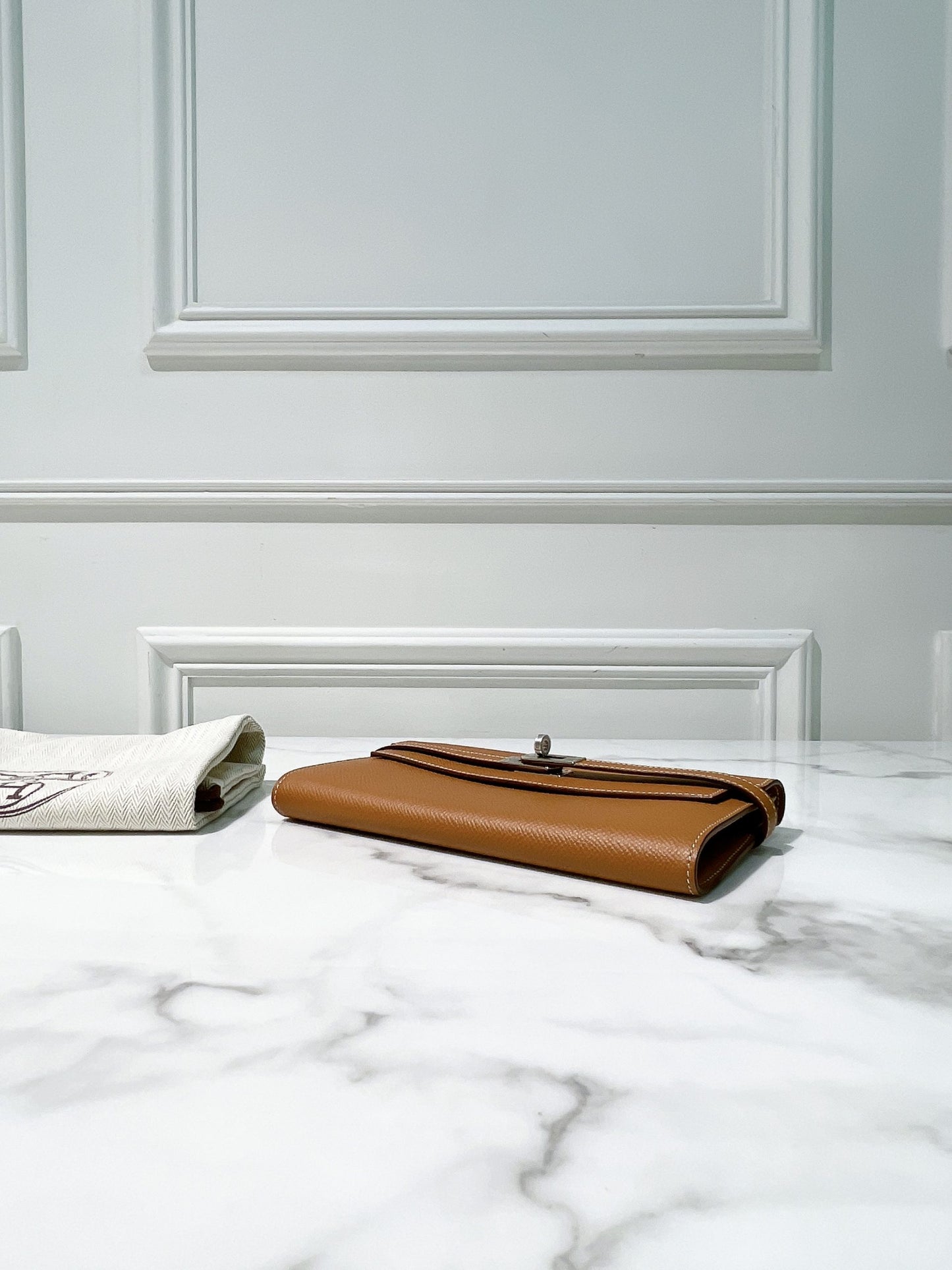 HERMES KELLY LONG WALLET, GOLD/SILVER