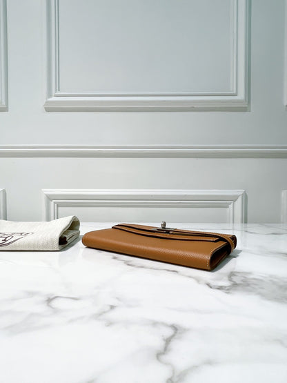 HERMES KELLY LONG WALLET, GOLD/SILVER