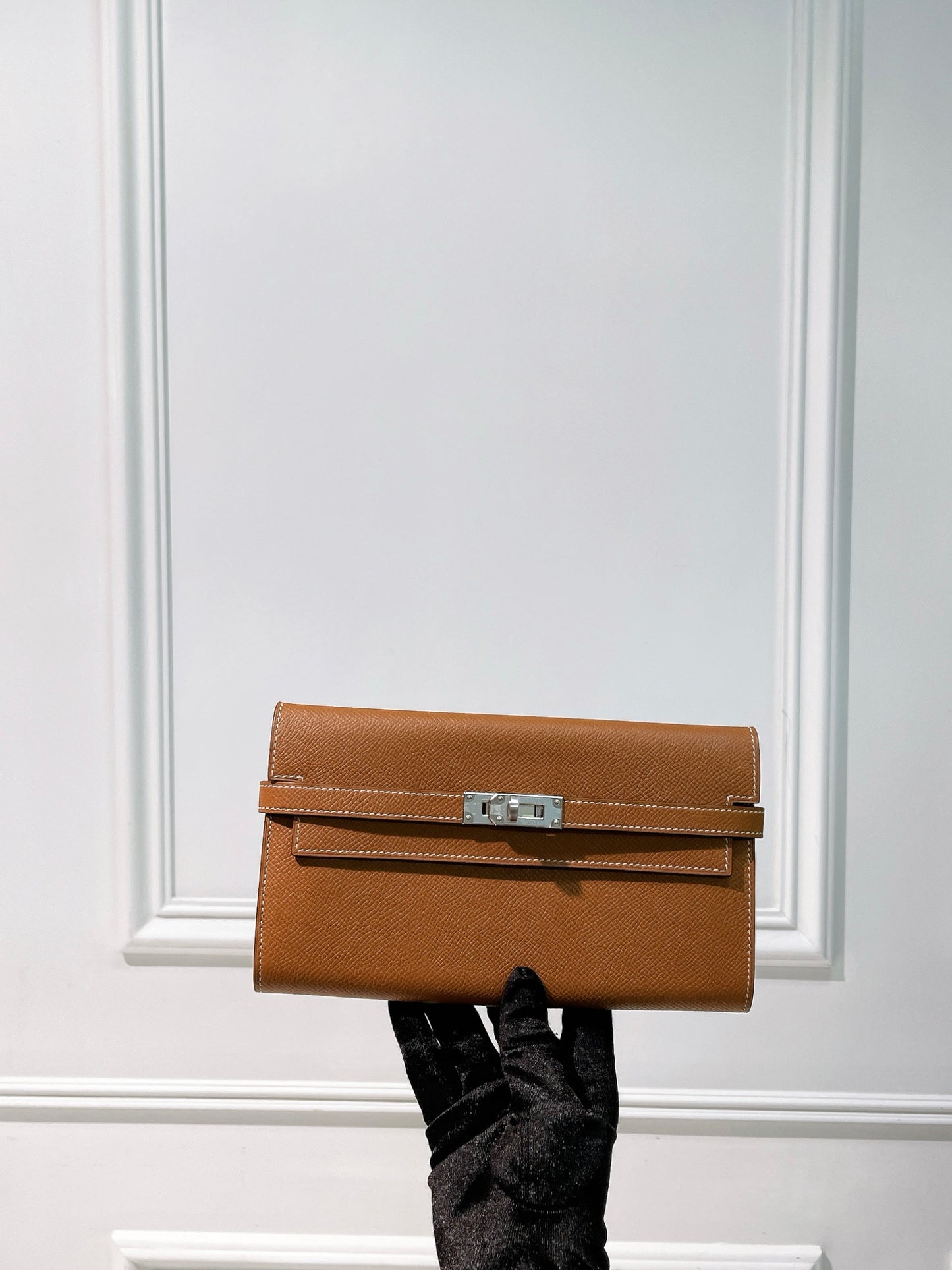 HERMES KELLY LONG WALLET, GOLD/SILVER