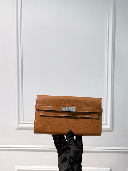 HERMES KELLY LONG WALLET, GOLD/SILVER