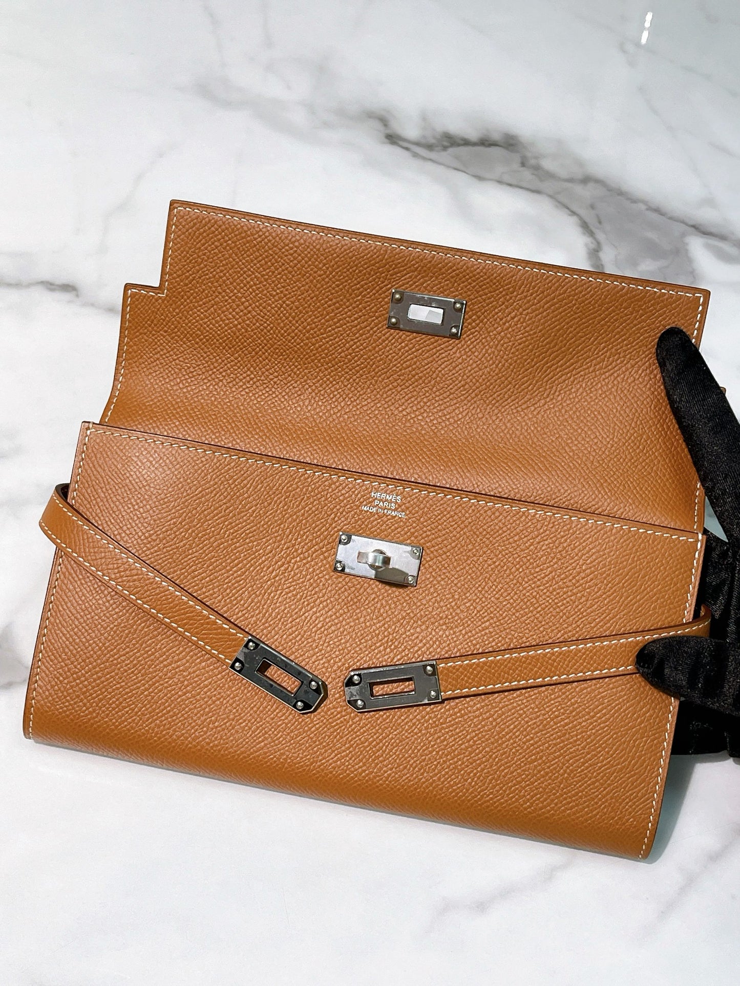 HERMES KELLY LONG WALLET, GOLD/SILVER