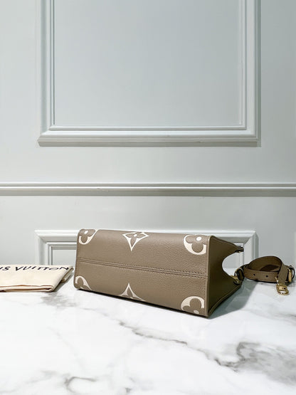 LV ONTHEGO PM, TOURTERELLE/CREAM/GOLD