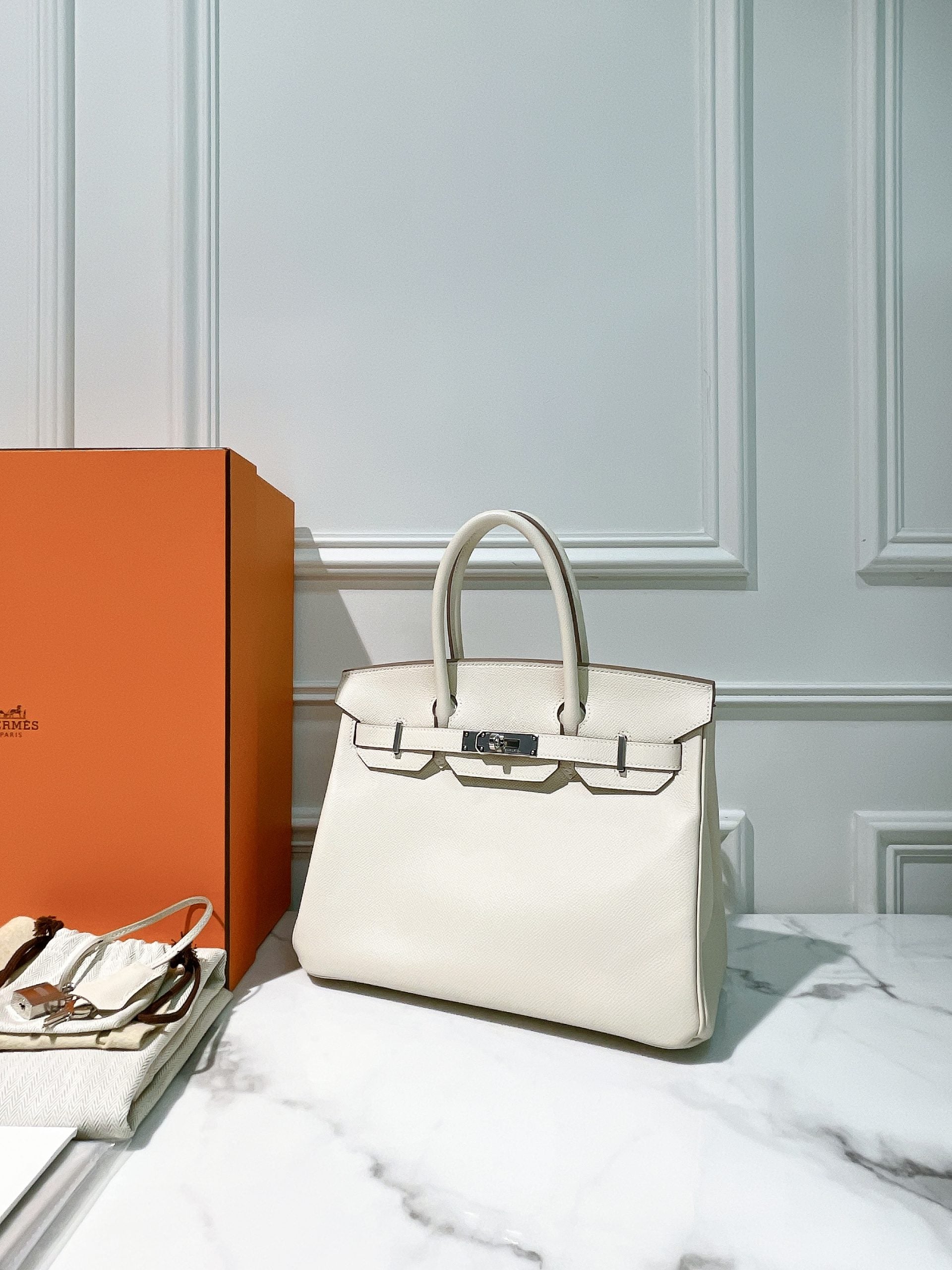 HERMES BIRKIN 30, CRAIE/SILVER