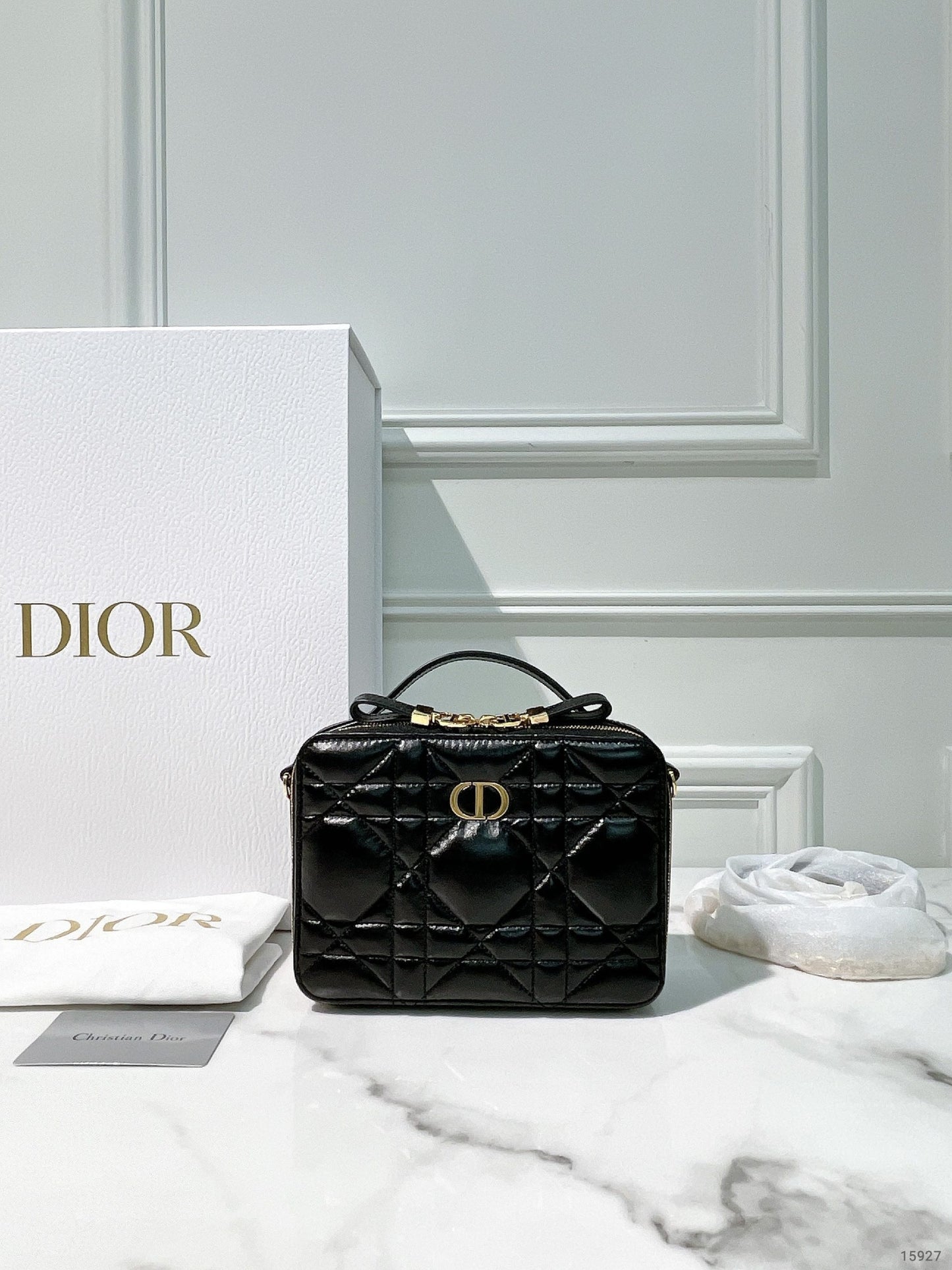DIOR CARO BOX, BLACK/GOLD