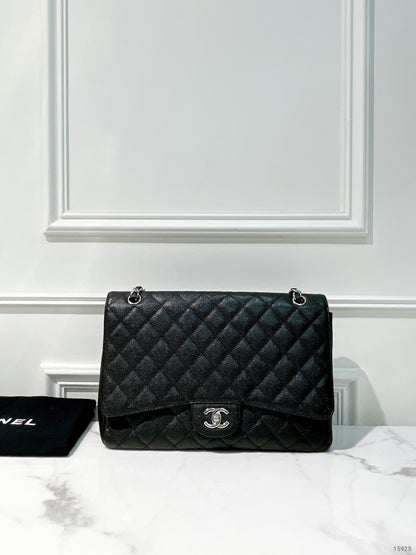 CHANEL CLASSIC FLAP MAXI, BLACK/SILVER
