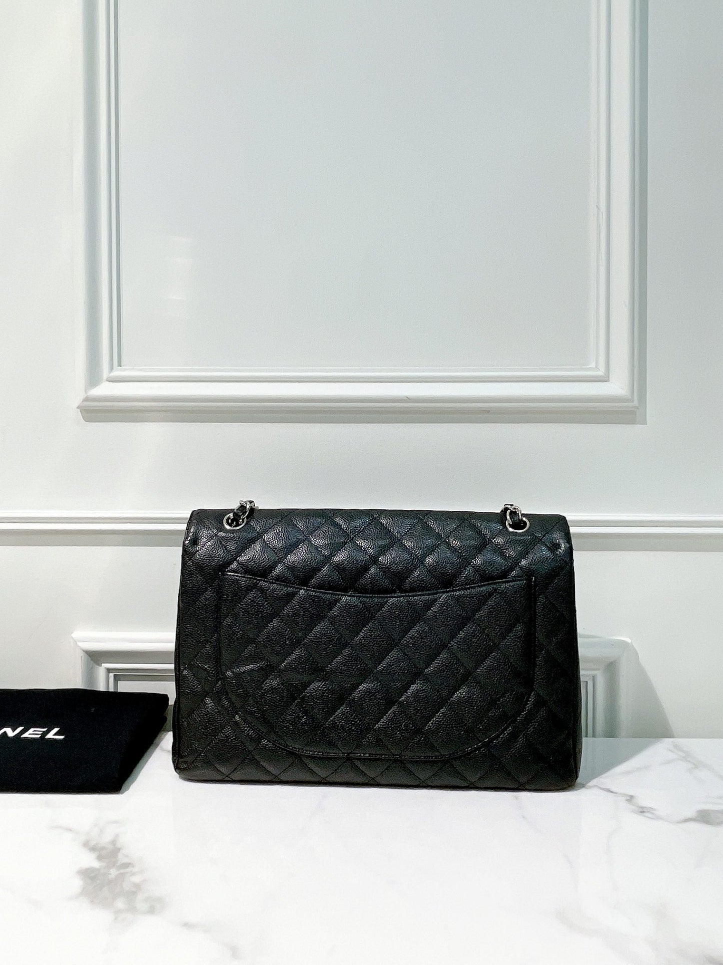 CHANEL CLASSIC FLAP MAXI, BLACK/SILVER