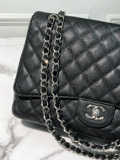 CHANEL CLASSIC FLAP MAXI, BLACK/SILVER