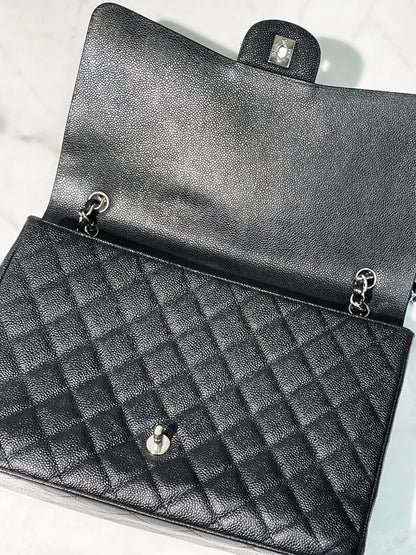 CHANEL CLASSIC FLAP MAXI, BLACK/SILVER