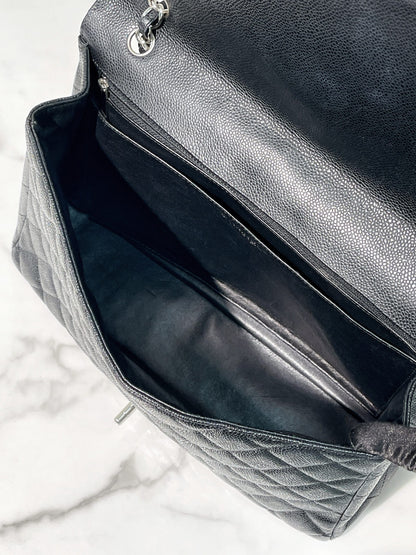 CHANEL CLASSIC FLAP MAXI, BLACK/SILVER