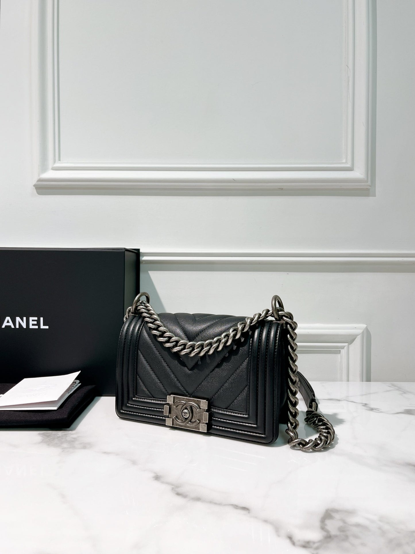 CHANEL LEBOY SMALL, BLACK/SILVER