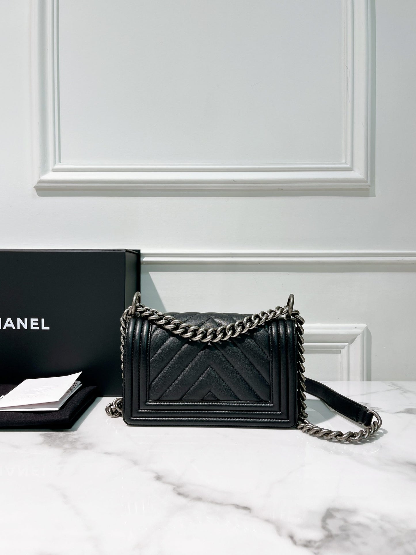 CHANEL LEBOY SMALL, BLACK/SILVER